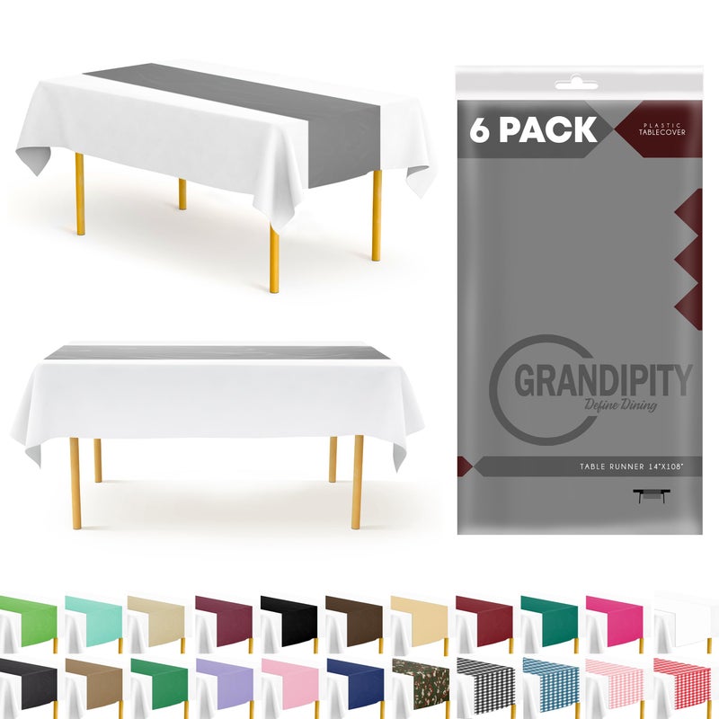 Grandipity Silver 6 Pack Premium Disposable Plastic Table Runner 14 x 108 Inch. Table Runner for Dinner Parties & Events by Grandipity - Image 1